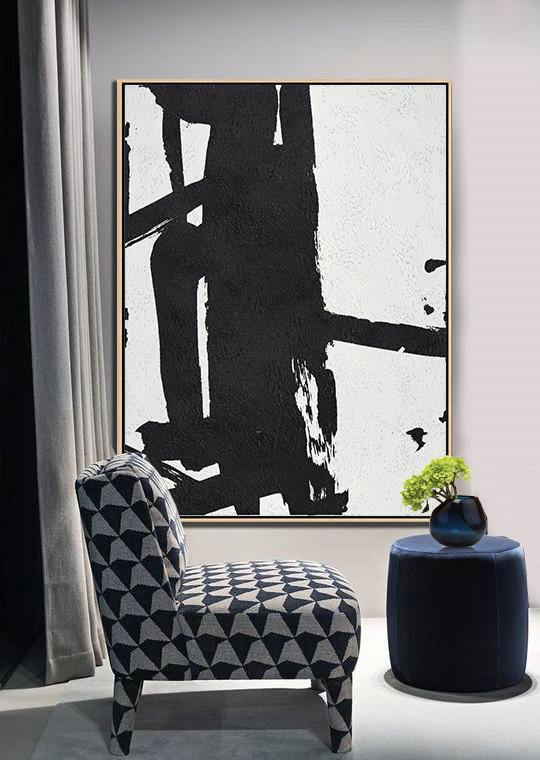 Modern Wall Art,Black And White Minimal Painting On Canvas - Lounge Wall Decor